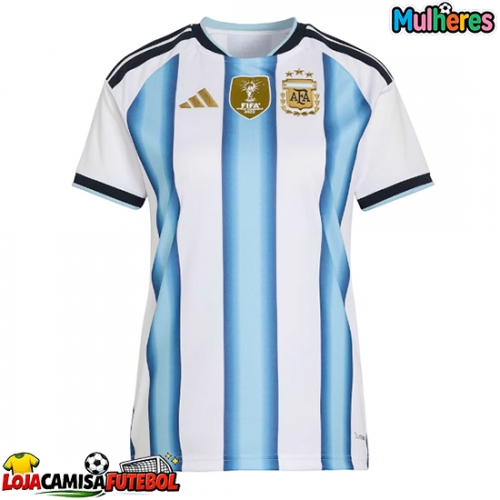 Camisa de Futebol Argentina Equipamento Principal Mulheres Mundo 2026 Manga Curta